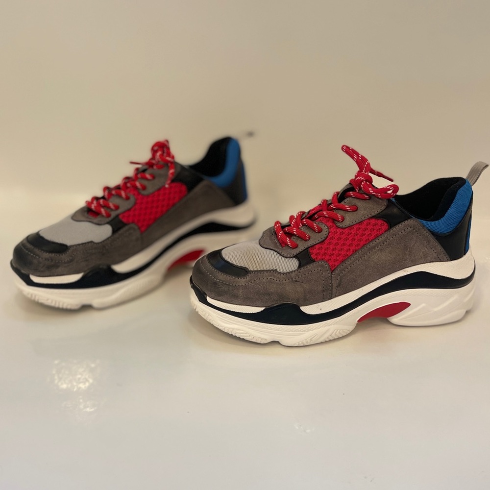 Stylish Women's Sneakers - Red, Gray, and Black